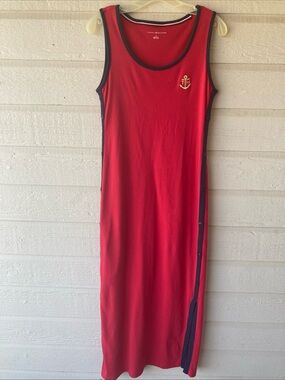 Tommy Hilfiger Red Sleeveless Maxi Dress with Navy Trim